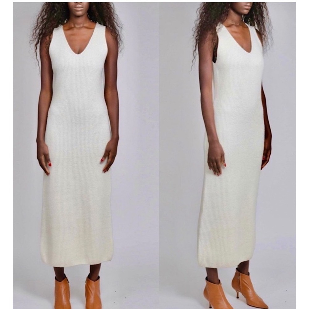 Missing You Already Cashmere Ribbed Knit Sleeveless Midi Dress Taupe in Taupe